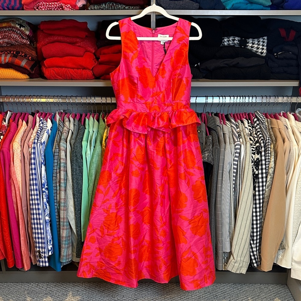 Kate Spade pink/orange floral sleeveless back zipper lined midi dress size 4 NWT